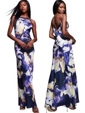 ASOS Mesh Cut-out High Neck Halter Maxi Dress - Size 14